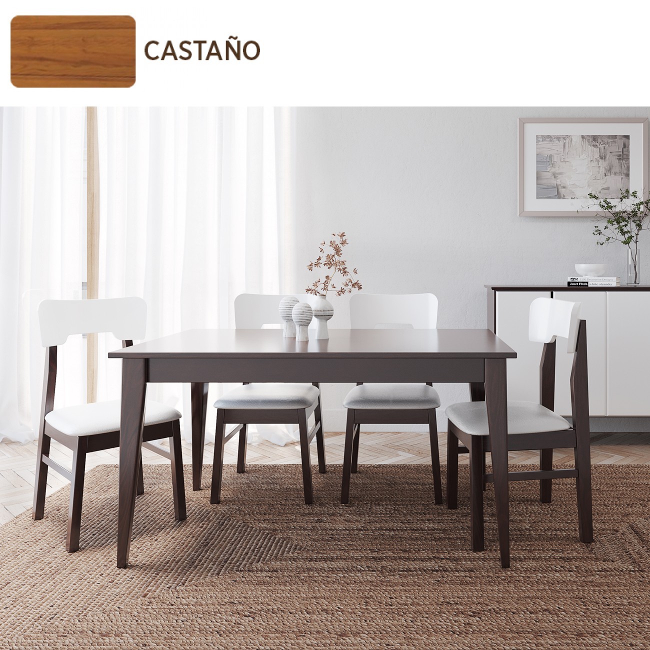 Imagen Mesa Comedor Inmacol 148 Escandinava 150x90 Madera Maciza Castaño