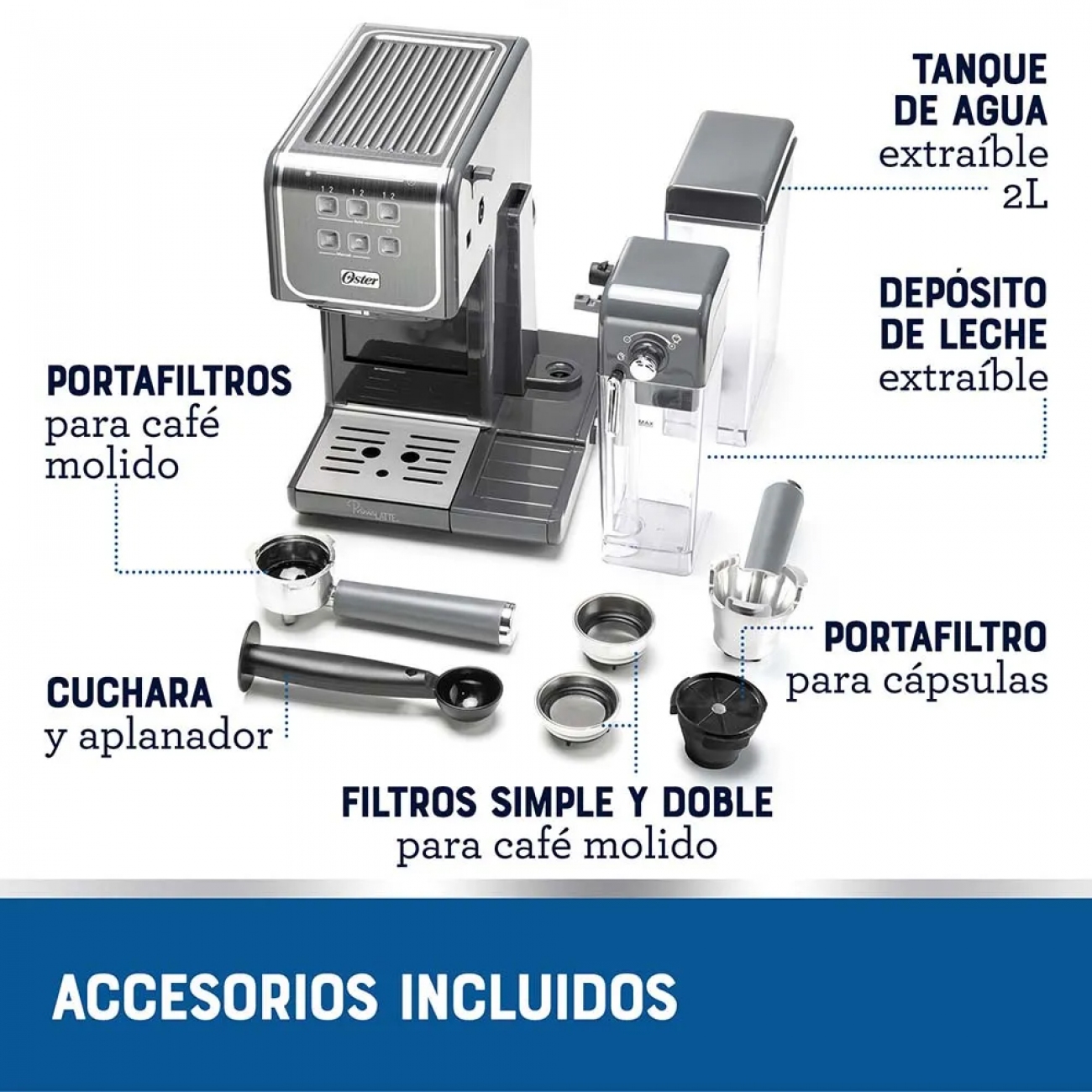 Imagen Cafetera Expreso Oster Bvstem6801 19 Bar Para Cápsulas Negra